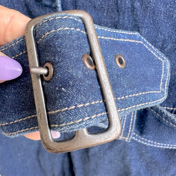 GUESS Vintage Y2K Stretch Denim Wide Leg Belted Button Up Jumpsuit JLO Medium - Picture 10 of 15